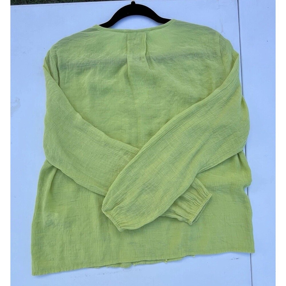 COUNTERPARTS LIME GREEN SIZE LARGE LONG SLEEVE BLOUSE with POM POM TRIM DETAILS - Picture 4 of 10